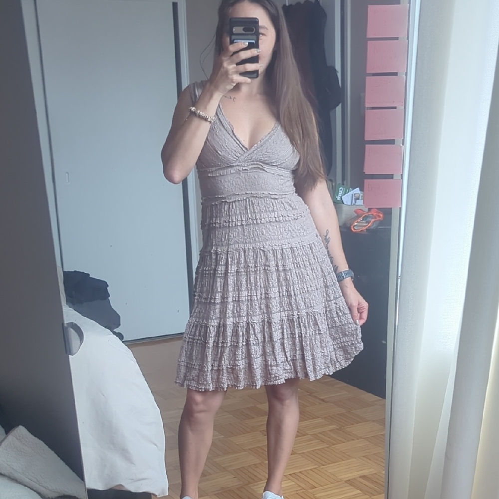 Max Studio Textured Mini Dress in Light Brown